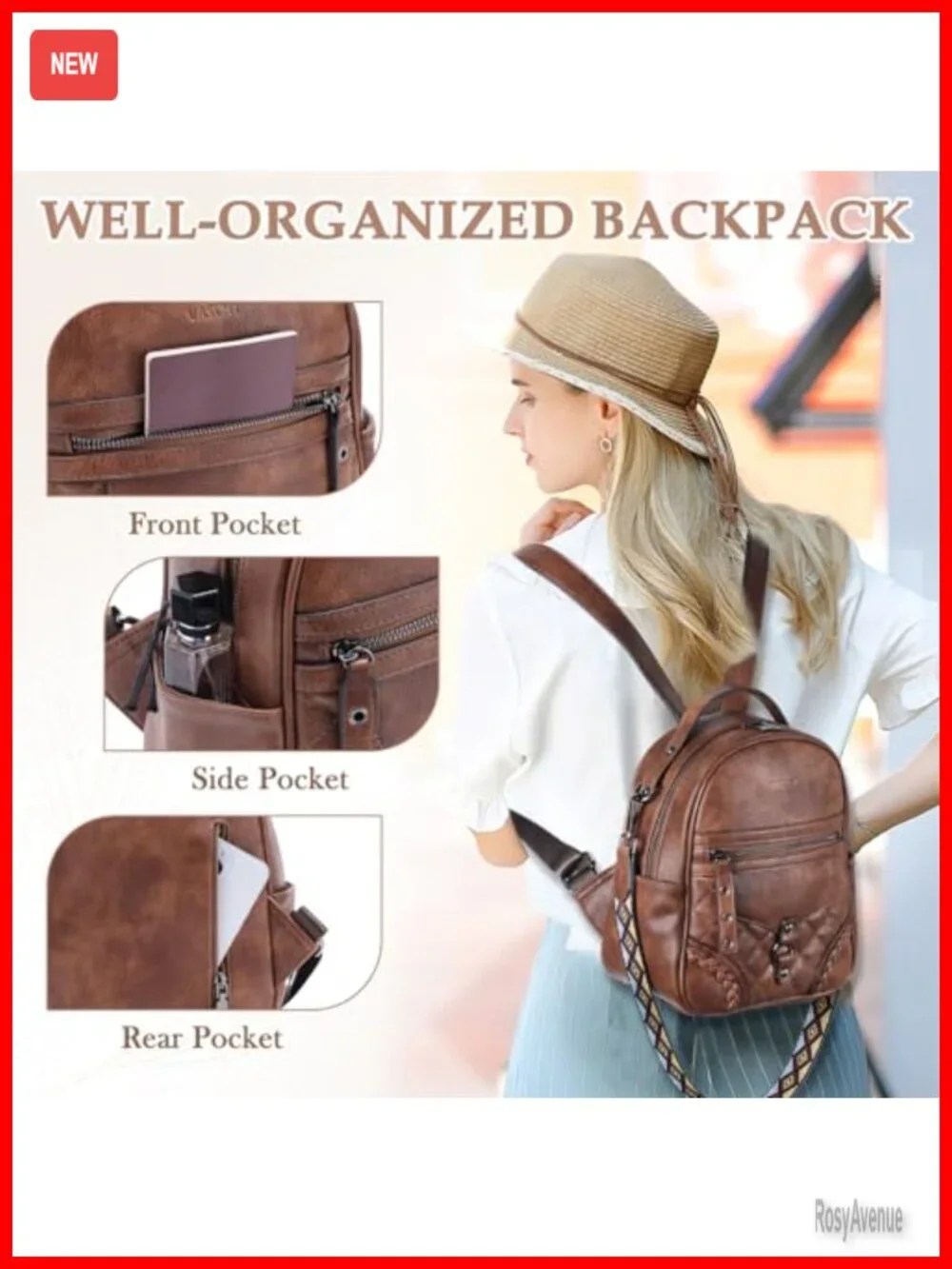 Faux Leather Mini Backpack Purse with Quilted Flap and Guitar Strap